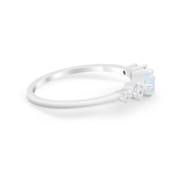 Petite Dainty Fashion Ring Round Lab Created White Opal 925 Sterling Silver